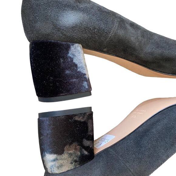Anna F. Gray Suede Round Toe Velvet Block Heels size 40 US 10 Designer Luxury - Picture 8 of 10
